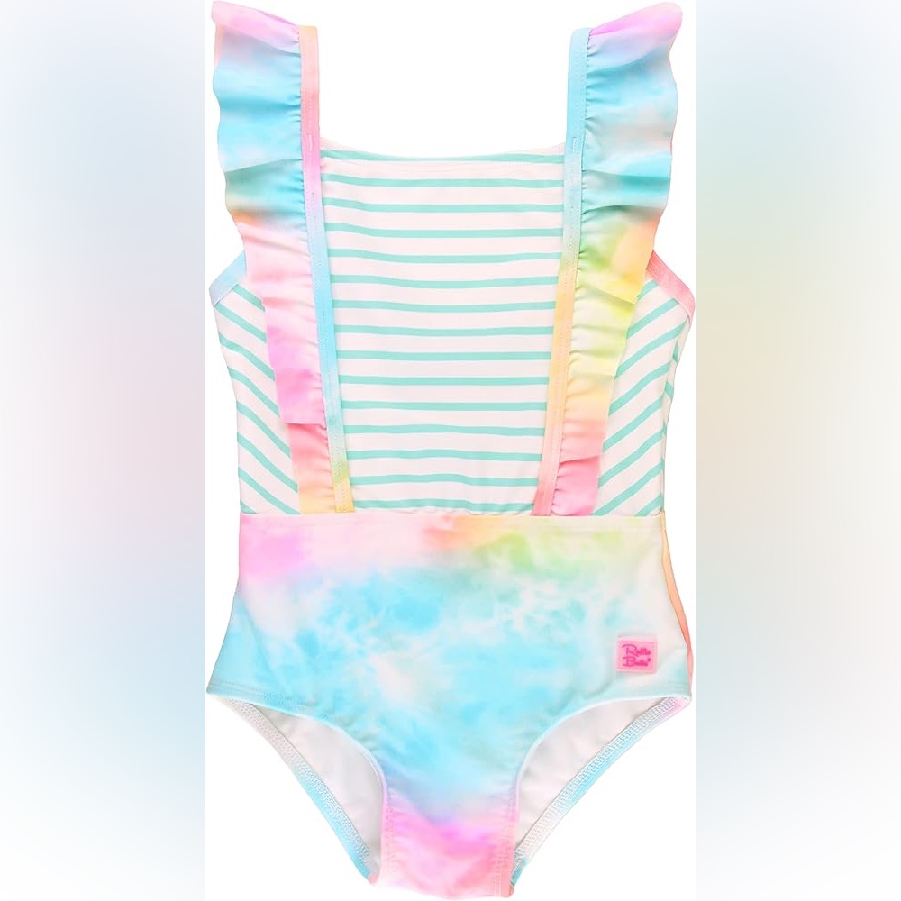 Rufflebutts Pinafore One Piece Rainbow Tie Dye Girls Swimsuit - Size 10